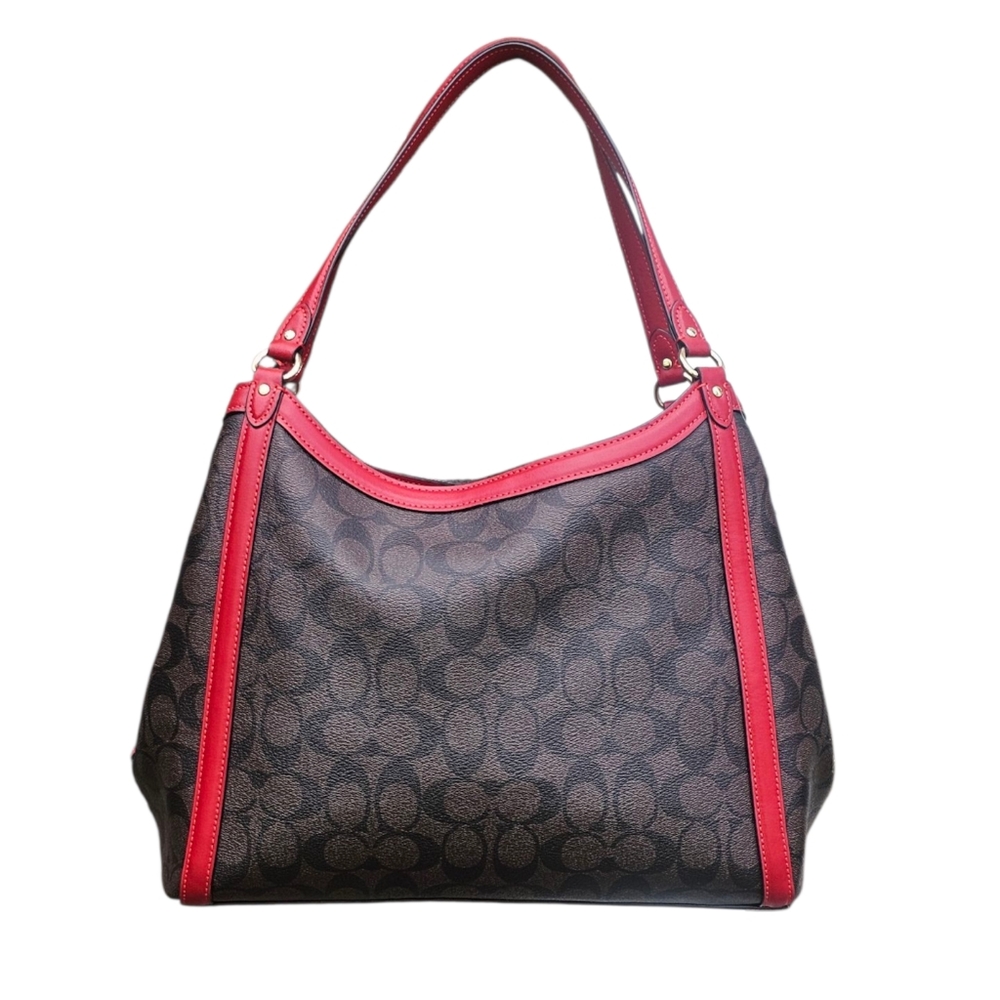 Coach Brown Signature Coated Canvas & Red Leather Trim Kristy Shoulder Bag - Picture 4 of 14